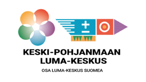 Kuvassa Keski-Pohjanmaan LUMA-keskuksen logo, missä LUMA KUKKA ja KP-LUMAn KOKKO-lintu